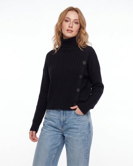 Turtleneck Sweater with Side Button Detail