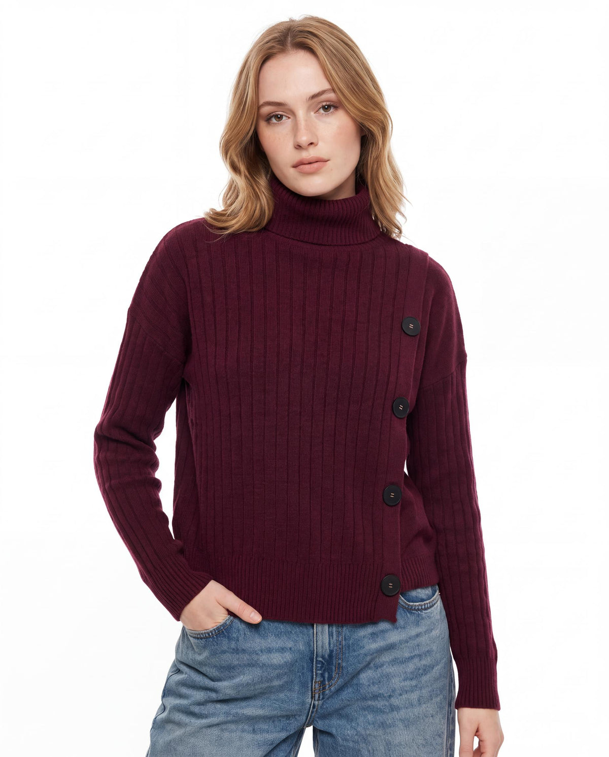Turtleneck Sweater with Side Button Detail