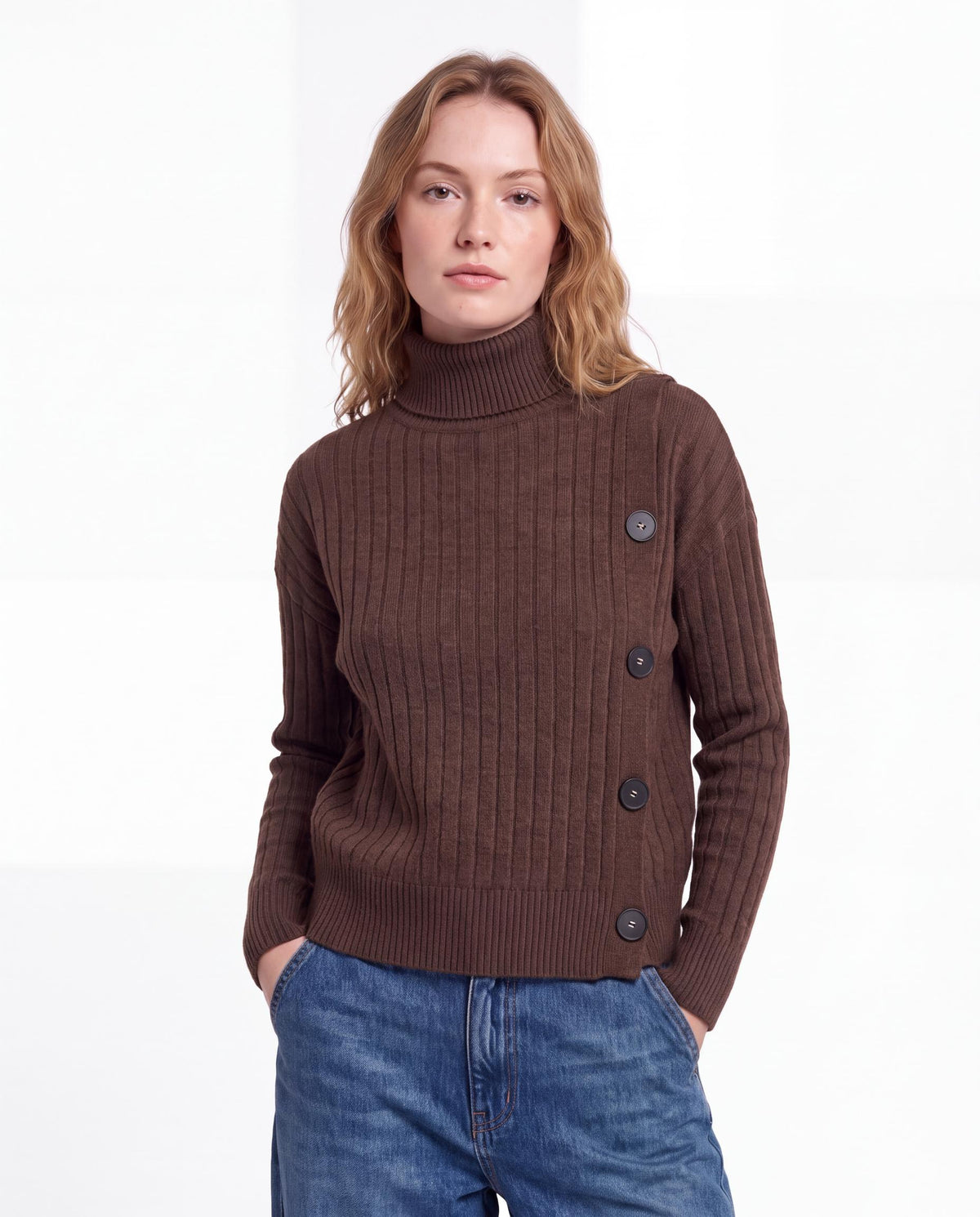Turtleneck Sweater with Side Button Detail