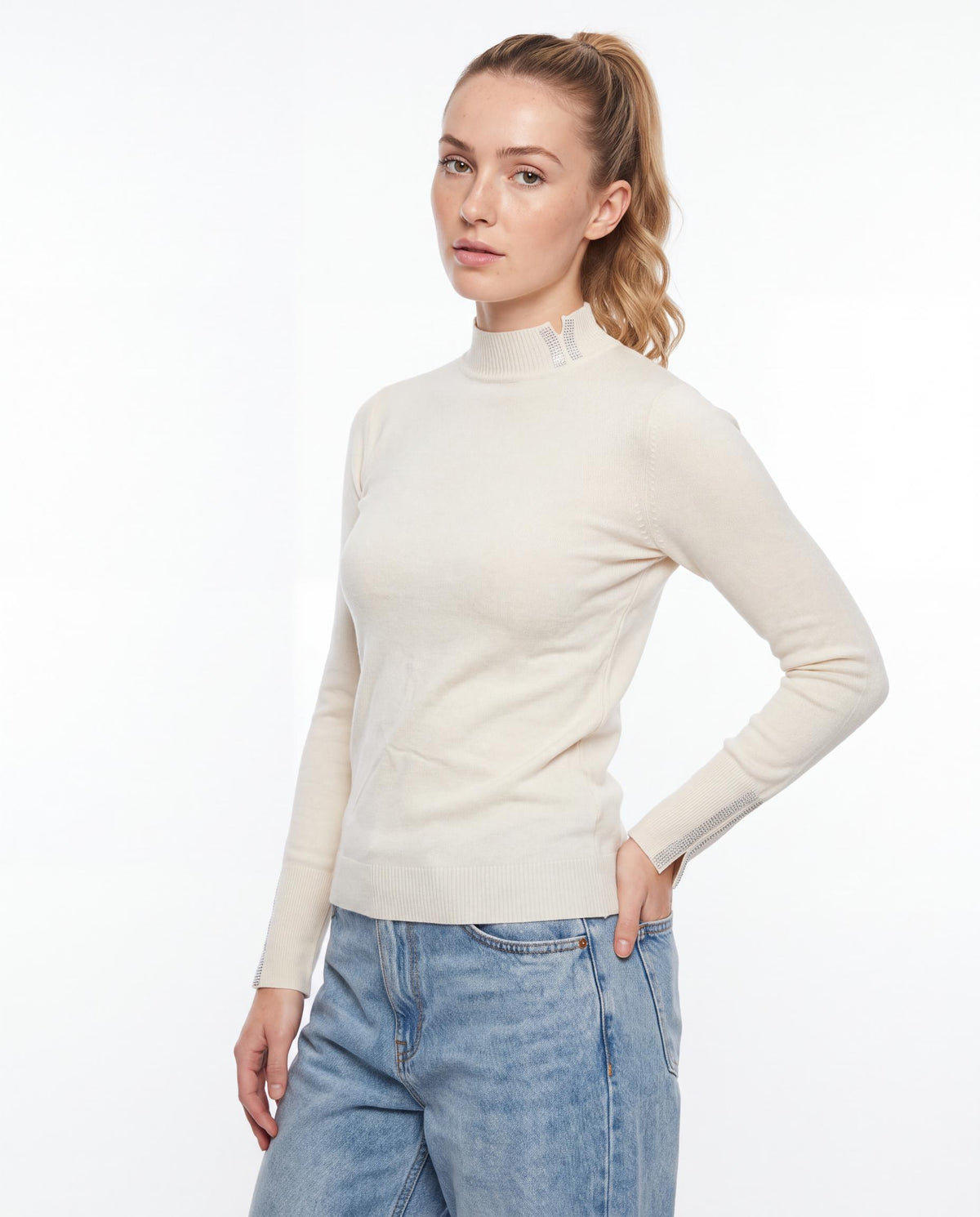Mock Neck Fine Knit Sweater