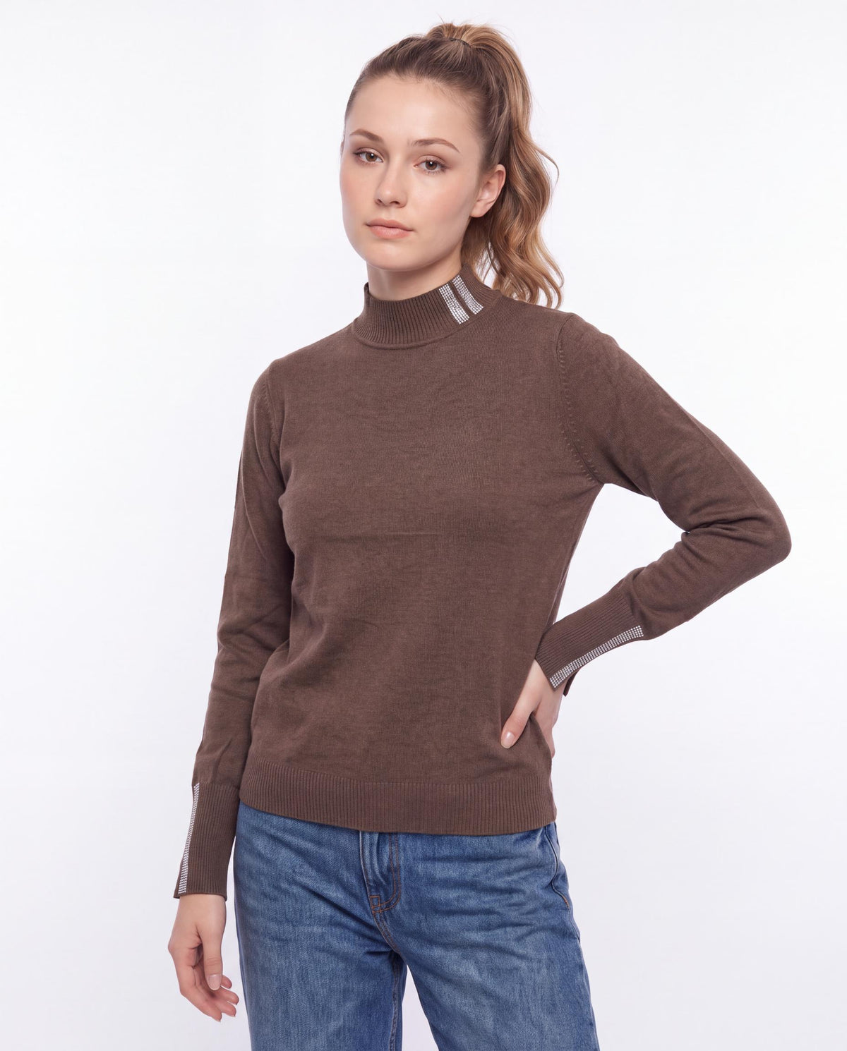 Mock Neck Fine Knit Sweater
