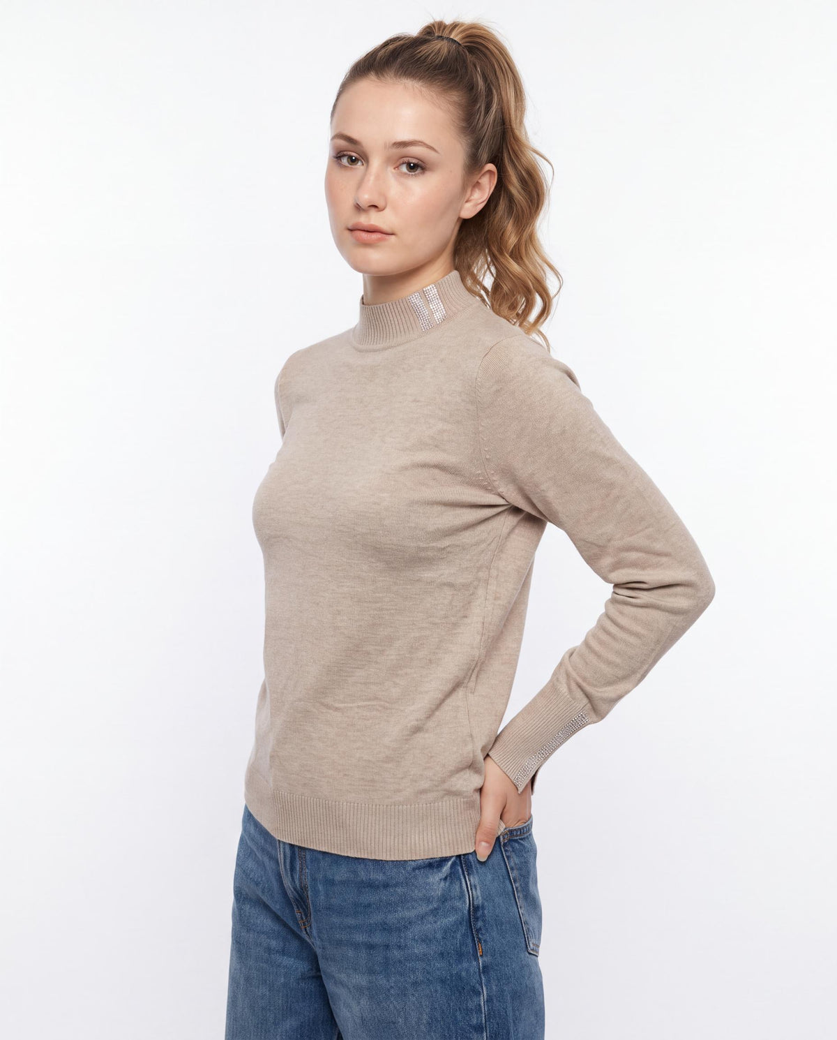 Mock Neck Fine Knit Sweater