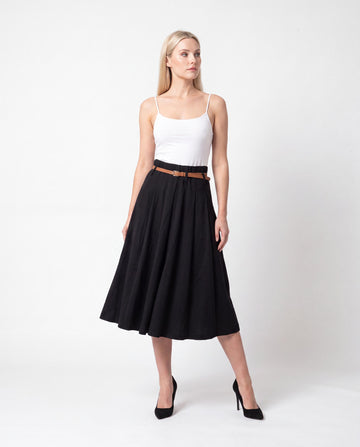 Pleated Flared Midi Skirt