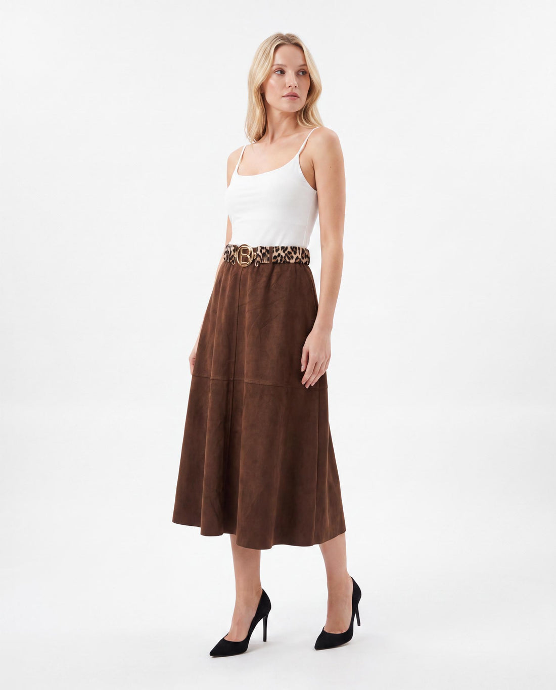 Suede-Look A-Line Midi Skirt
