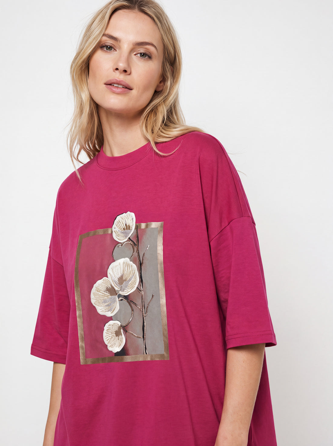 Pink Oversized Floral Graphic T-Shirt