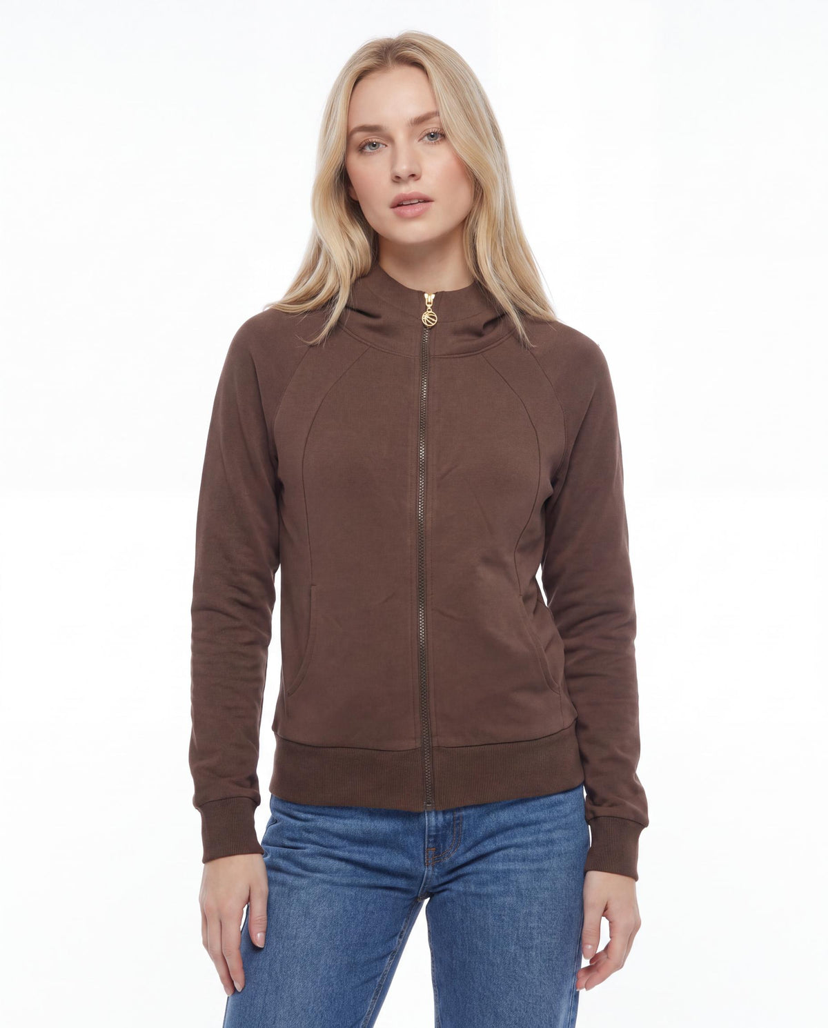 High Neck Zip-Through Sweatshirt Jacket