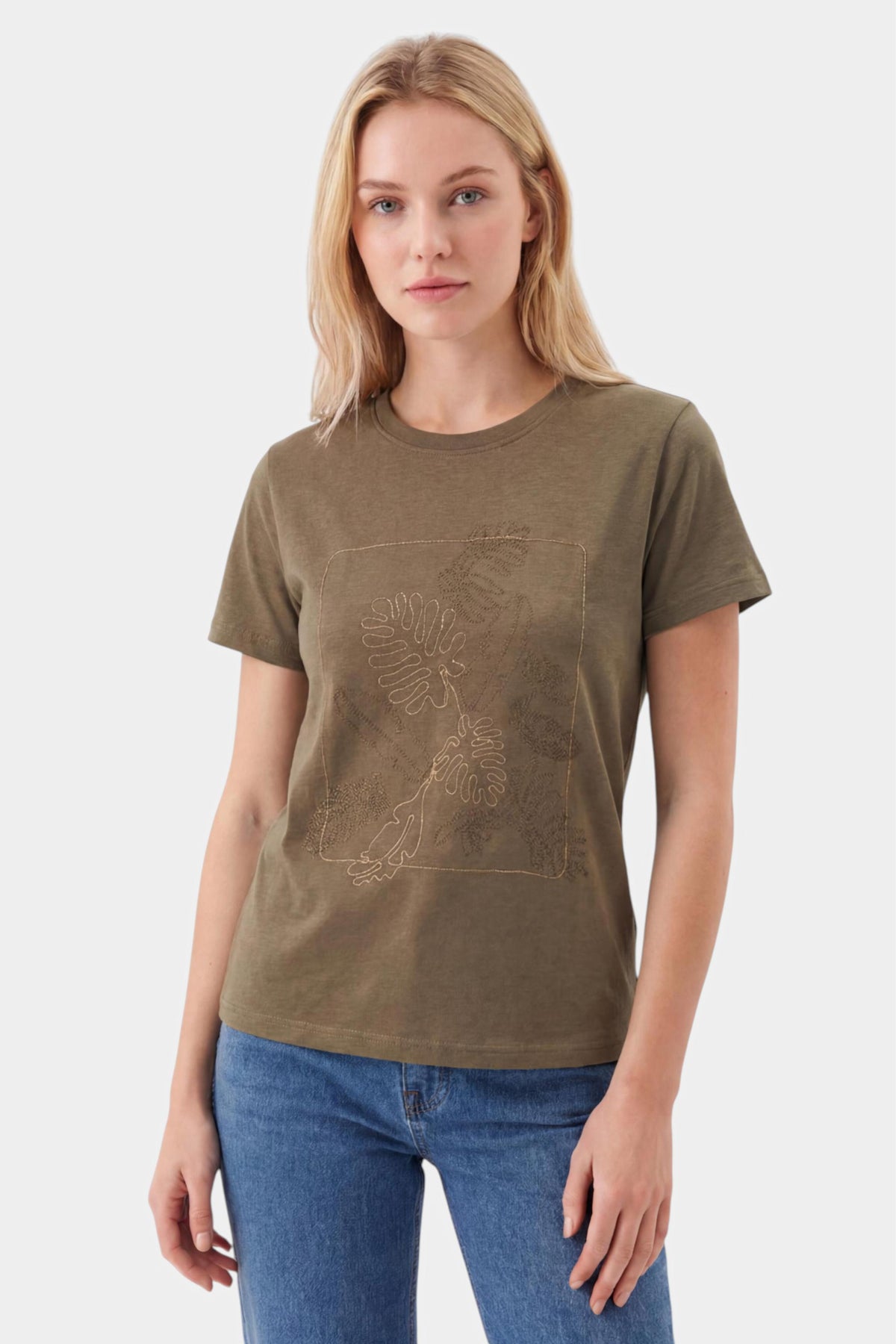 Tropical Leaf Embroidered T-Shirt