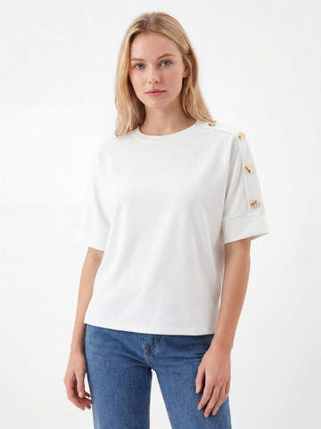 Gold Button Detail Cotton Tee