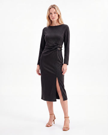 Buckle Detail Midi Bodycon Dress