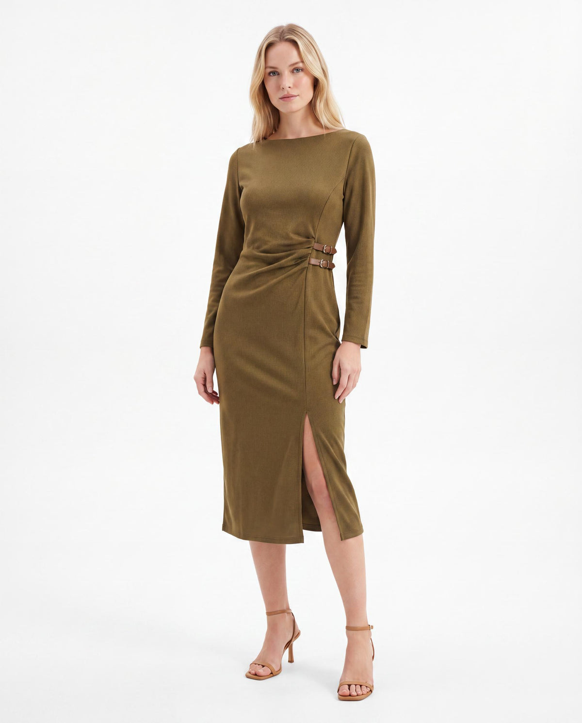 Buckle Detail Midi Bodycon Dress