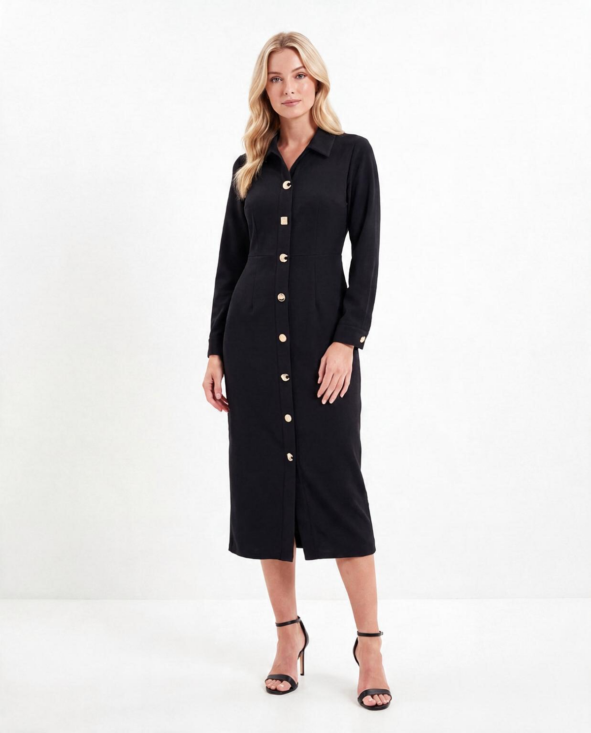 Button-Front Midi Shirt Dress