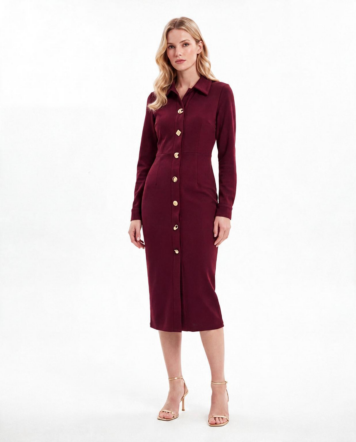 Button-Front Midi Shirt Dress