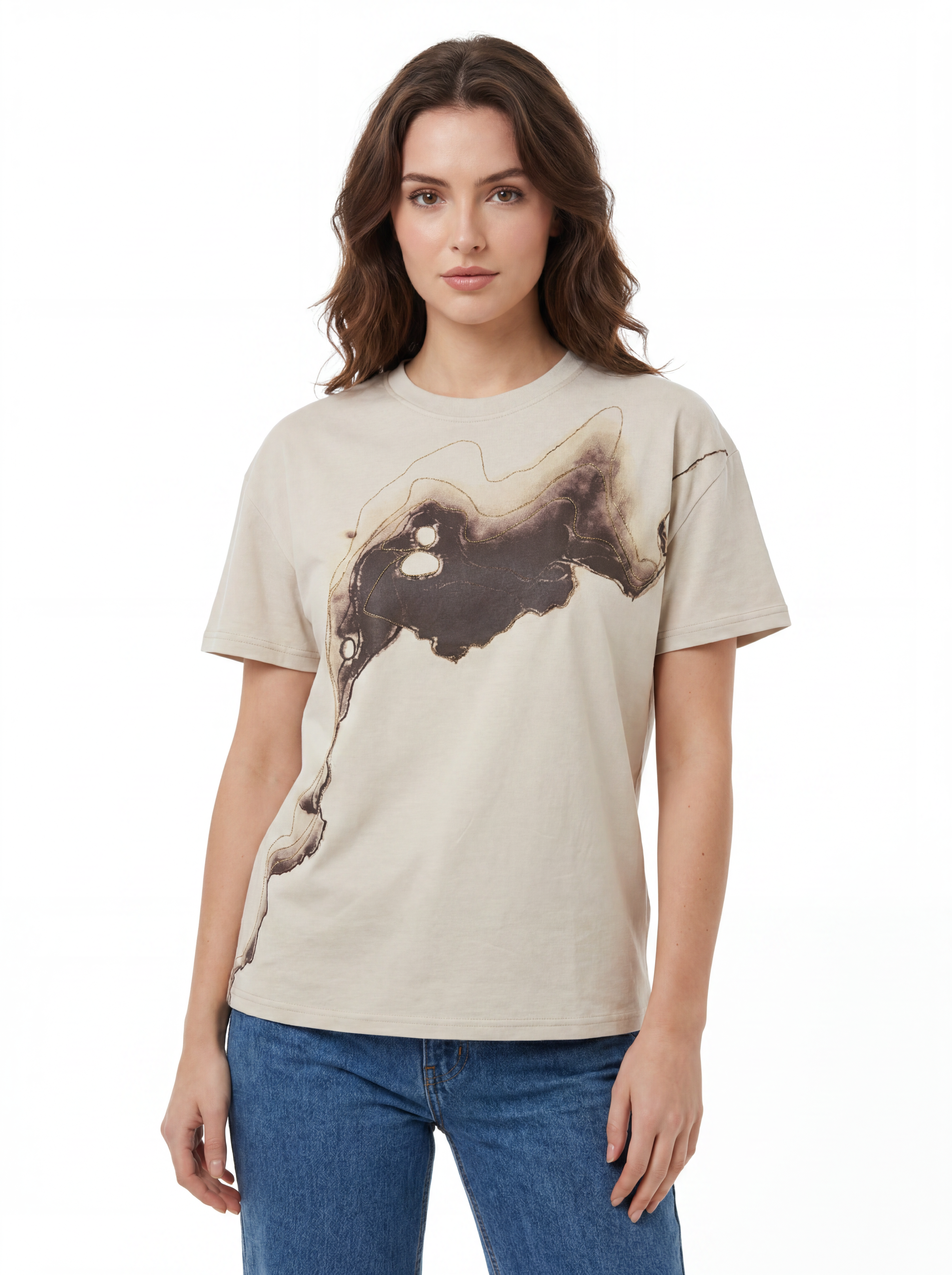 Abstract Metallic Outline Print Tee