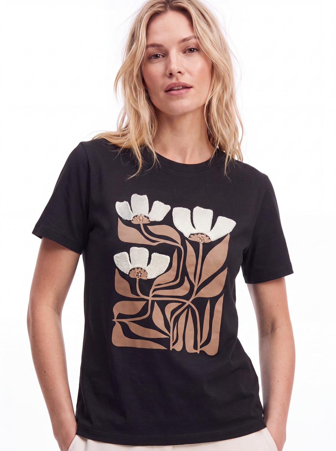 Floral Graphic Cotton Crew Neck T-Shirt