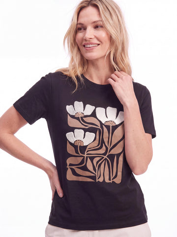 Floral Graphic Cotton Crew Neck T-Shirt
