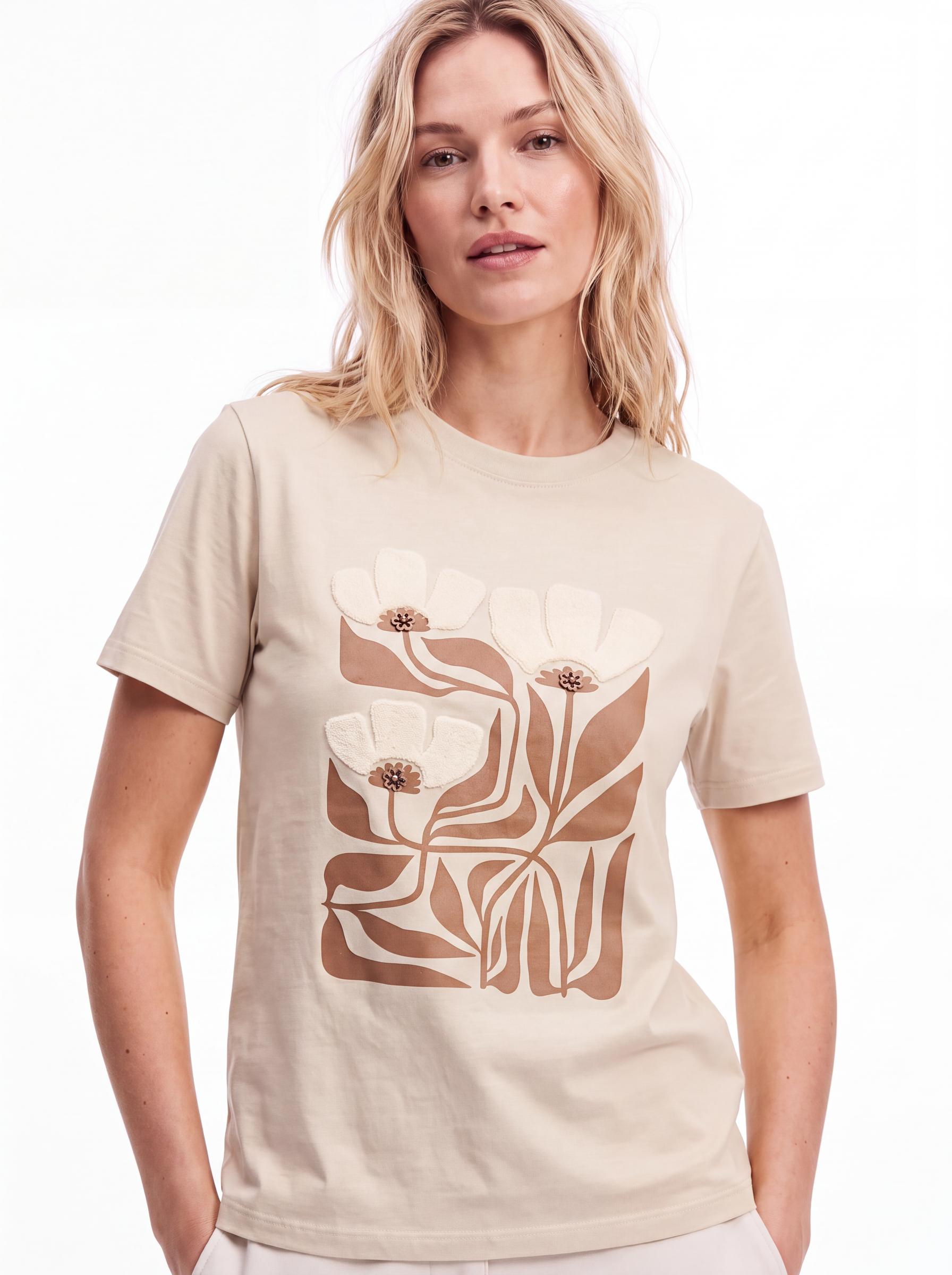 Floral Graphic Cotton Crew Neck T-Shirt