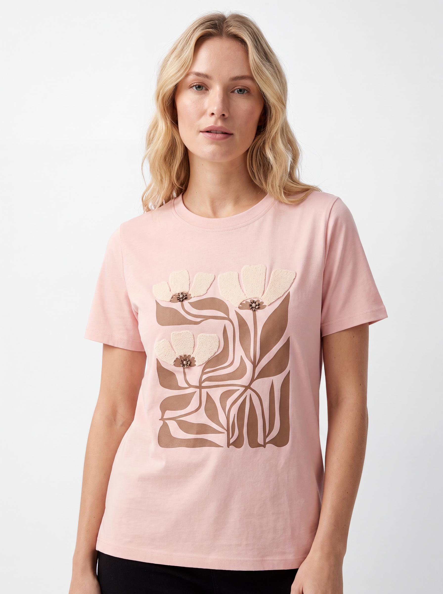Floral Graphic Cotton Crew Neck T-Shirt