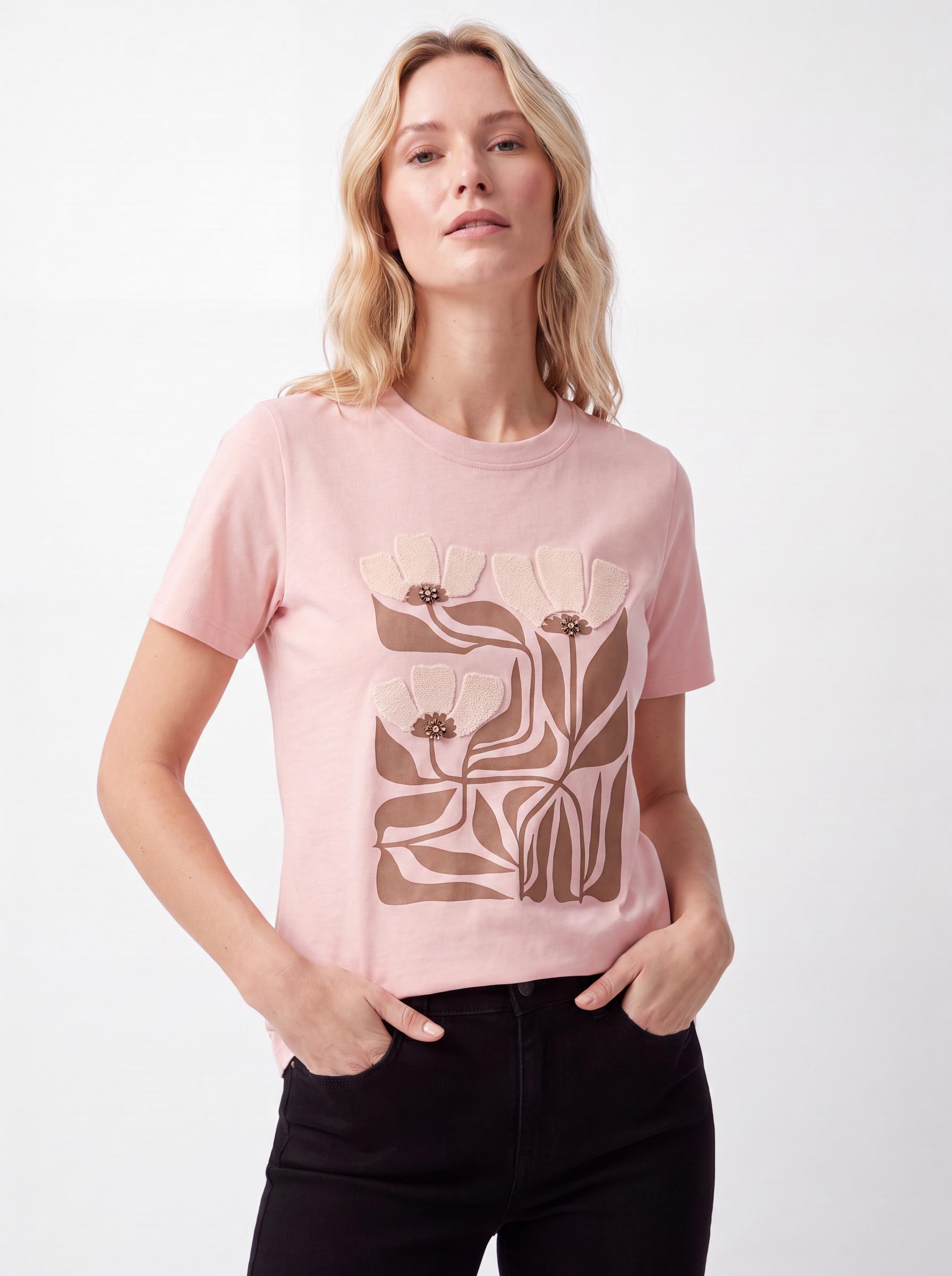 Floral Graphic Cotton Crew Neck T-Shirt