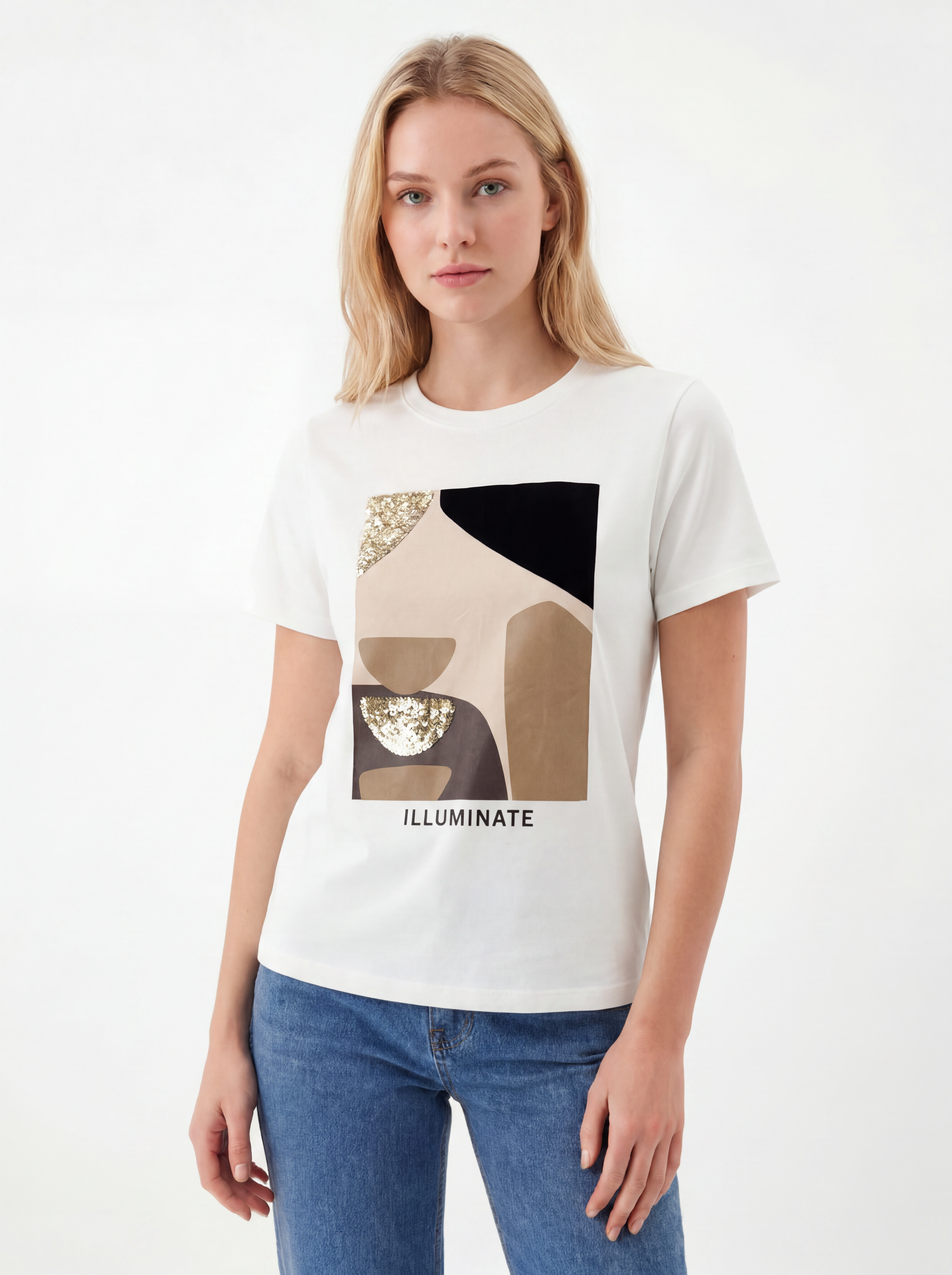Illuminate Abstract Print Sequin T-shirt