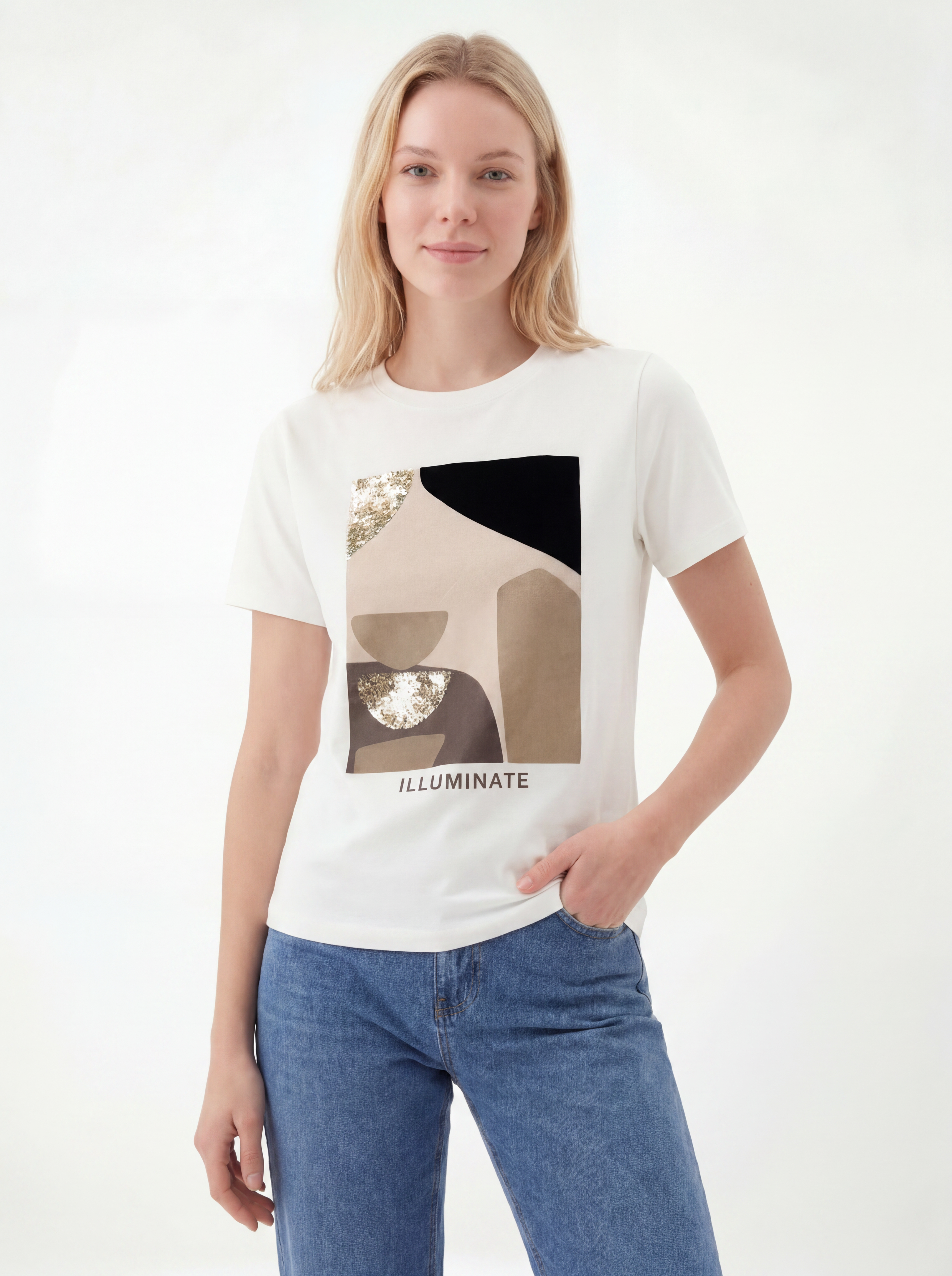 Illuminate Abstract Print Sequin T-shirt