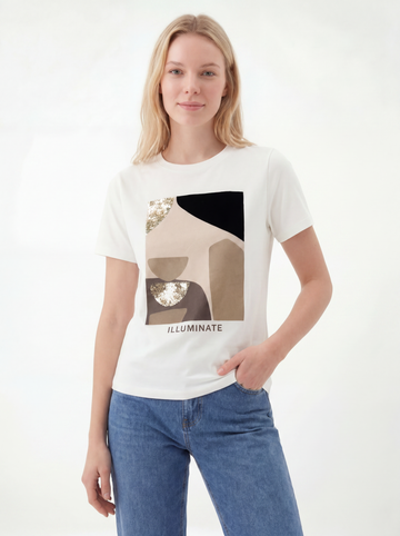 Illuminate Abstract Print Sequin T-shirt