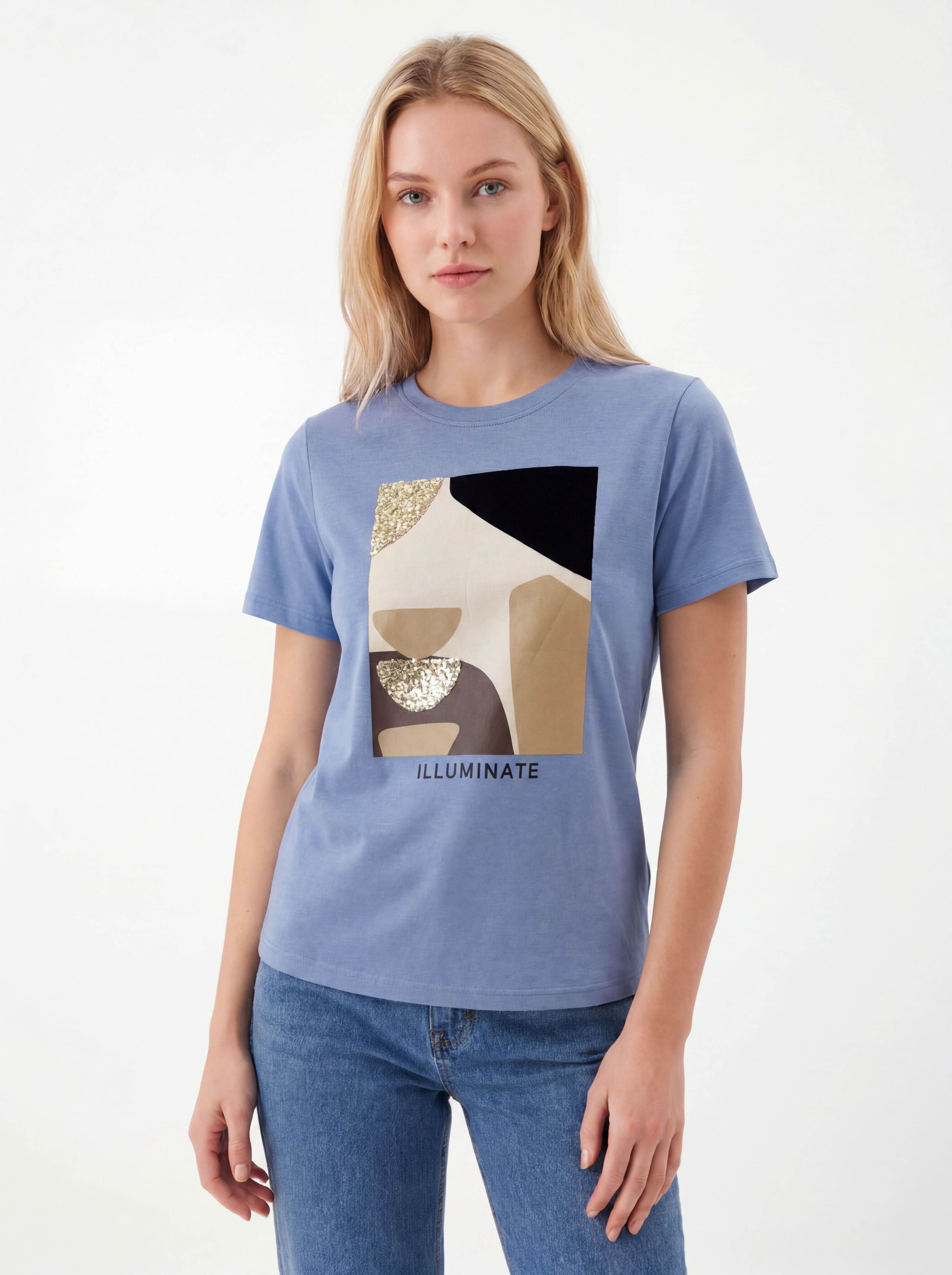 Illuminate Abstract Print Sequin T-shirt