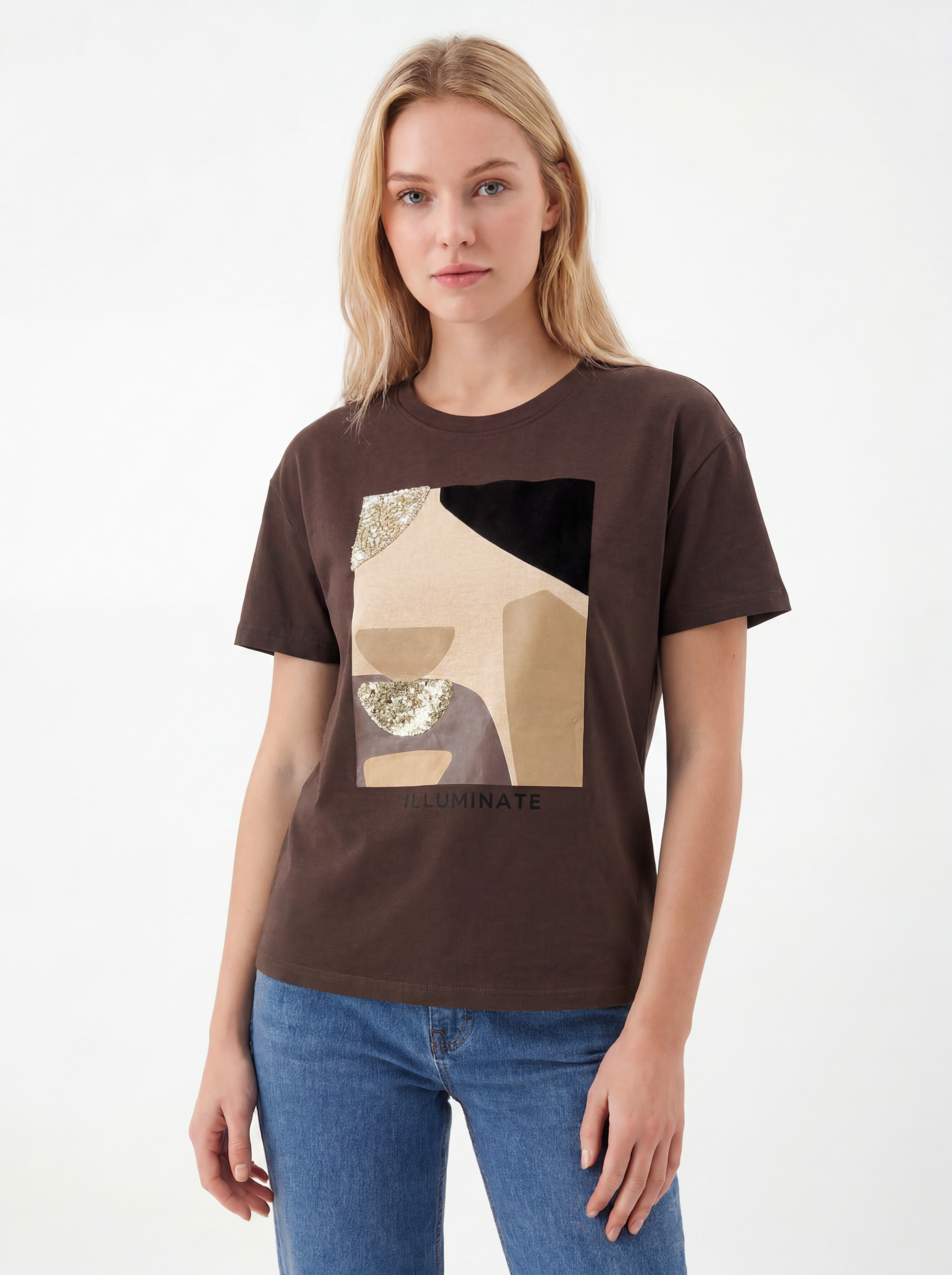 Illuminate Abstract Print Sequin T-shirt
