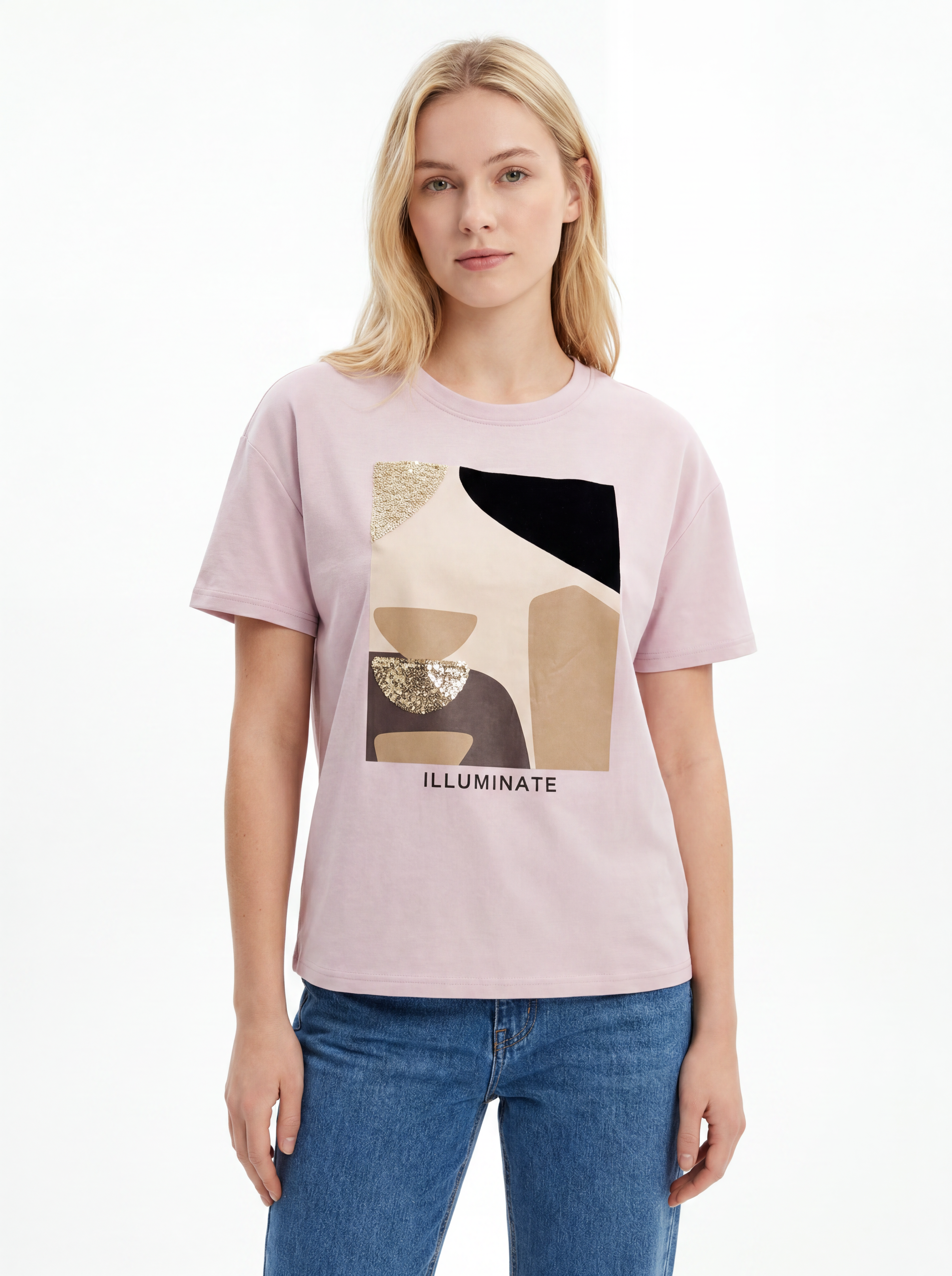 Illuminate Abstract Print Sequin T-shirt