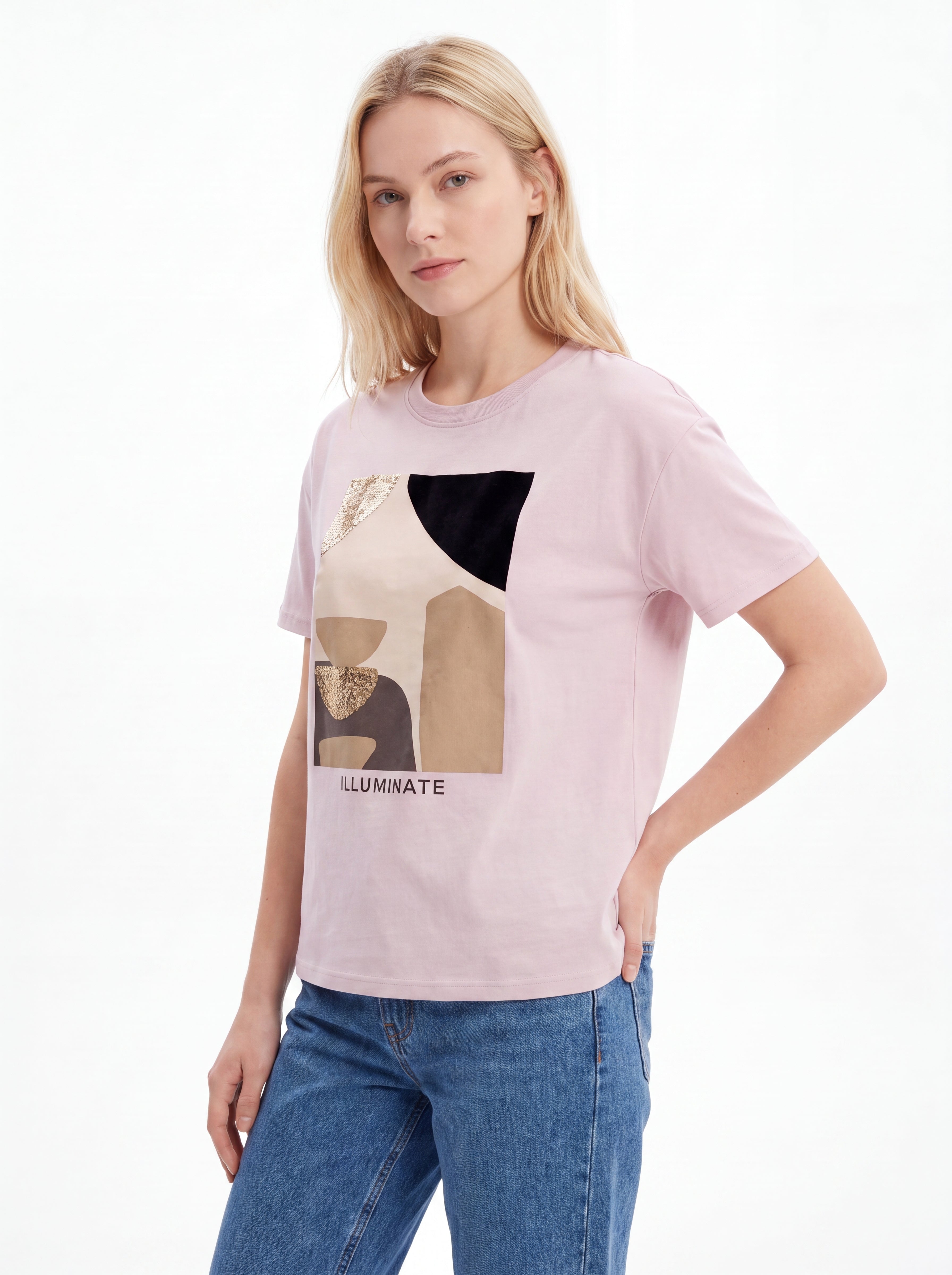 Illuminate Abstract Print Sequin T-shirt