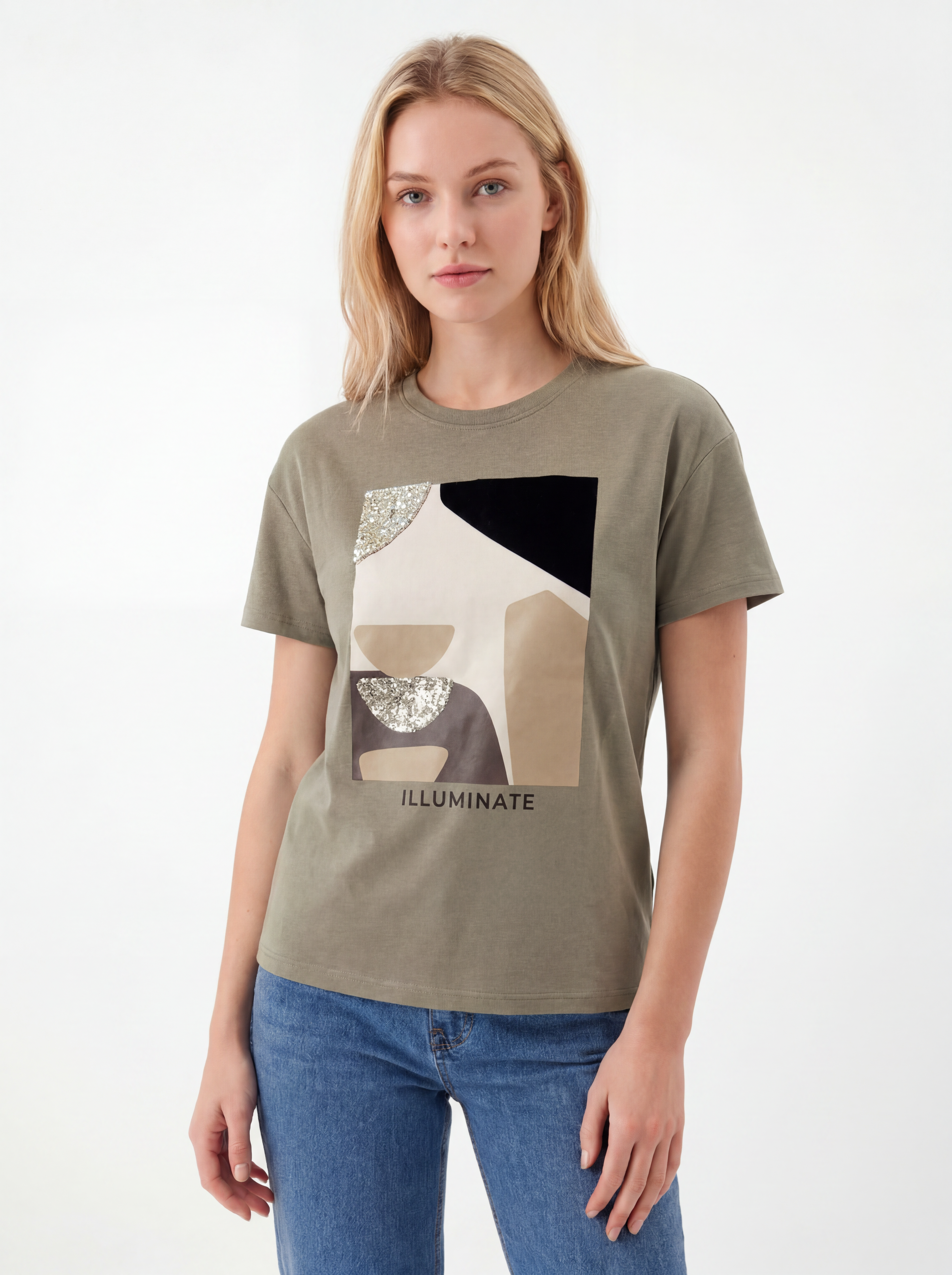 Illuminate Abstract Print Sequin T-shirt