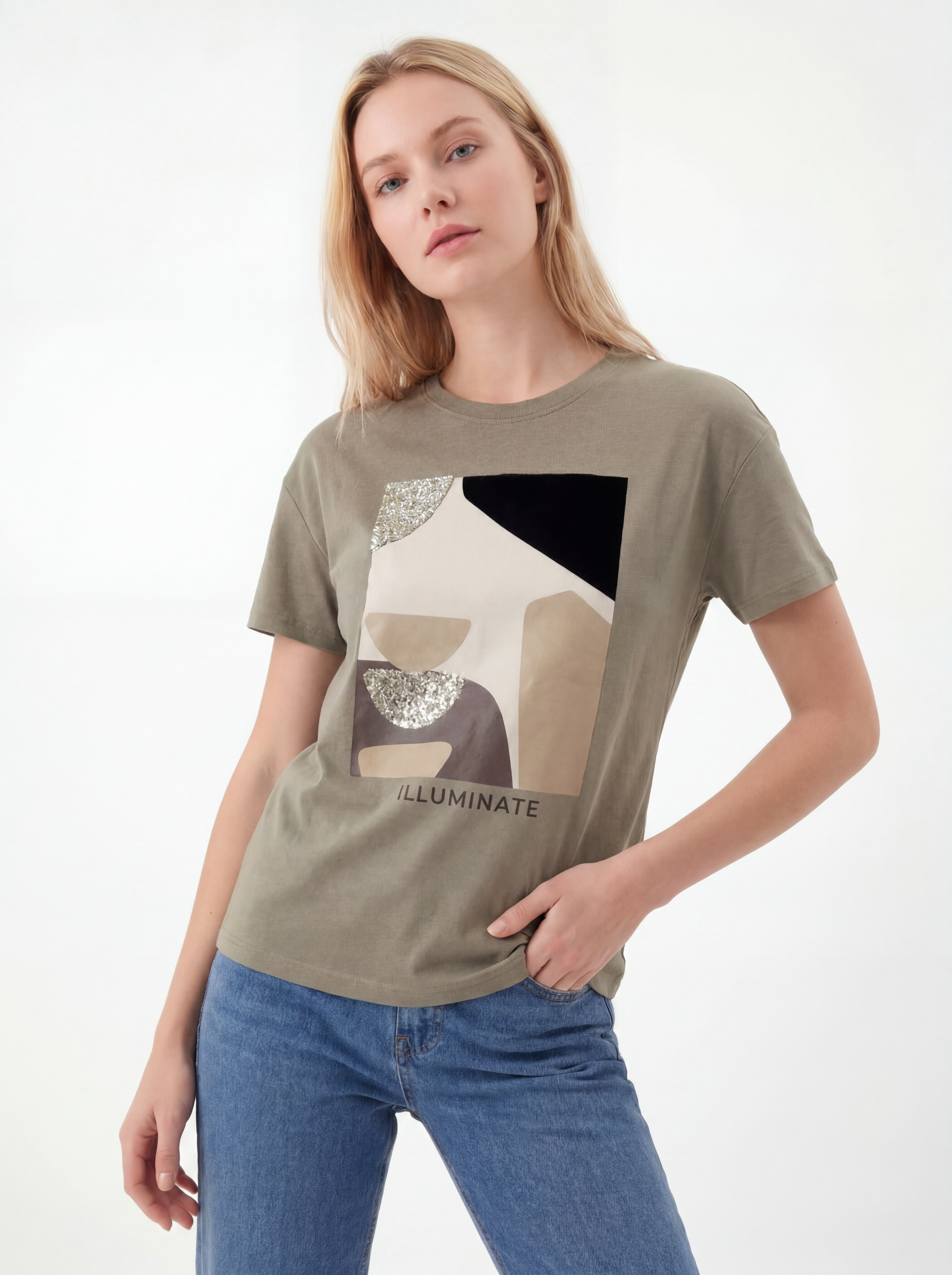 Illuminate Abstract Print Sequin T-shirt