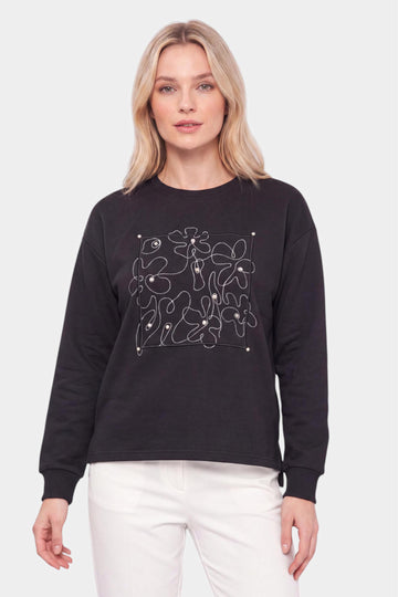 Pearl Embellished Line Art Sweatshirt