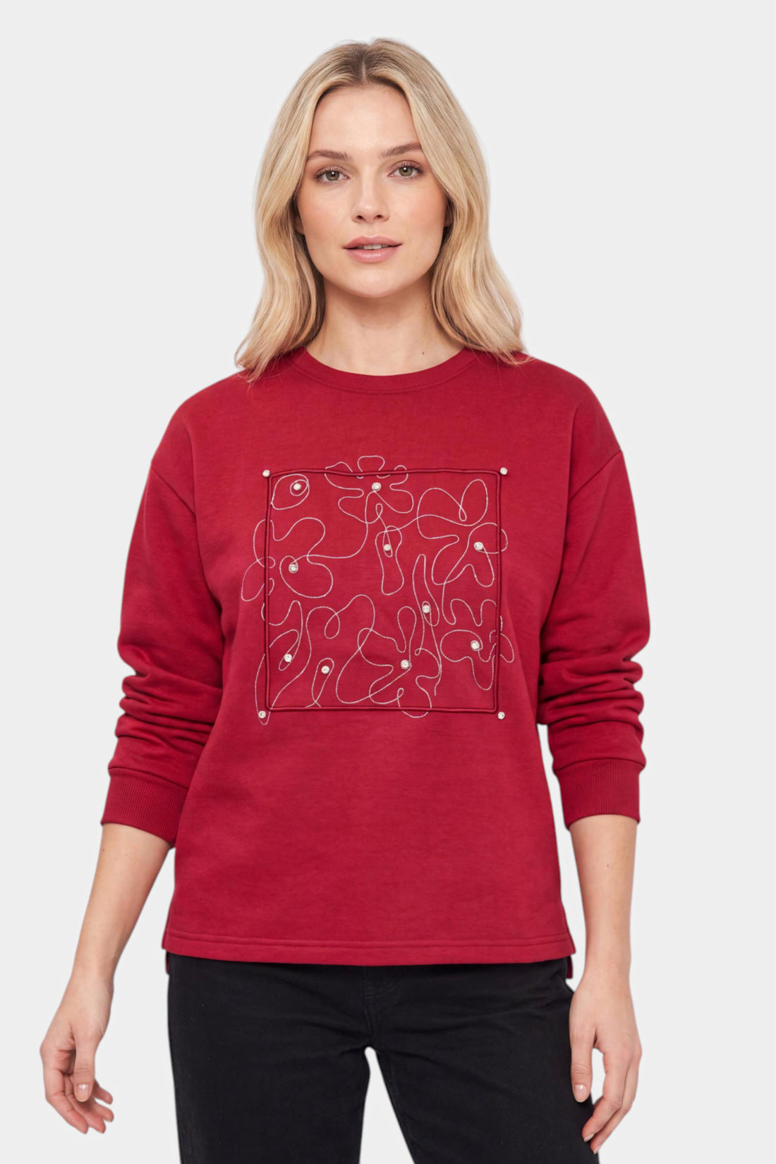 Pearl Embellished Line Art Sweatshirt