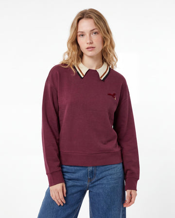 Contrast Knit Collar Sweatshirt with Bow Charm Detail
