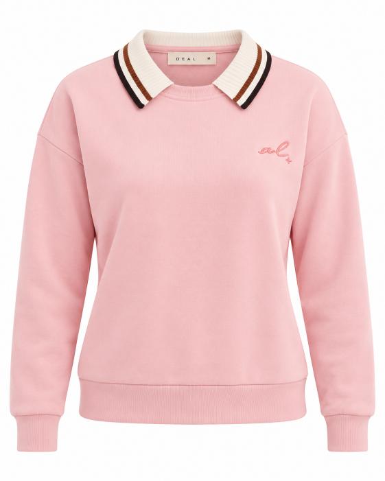 Contrast Knit Collar Sweatshirt with Bow Charm Detail