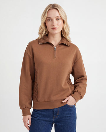 Quarter Zip Sweatshirt with Textured Panel Detail
