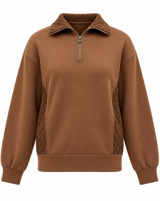 Quarter Zip Sweatshirt with Textured Panel Detail
