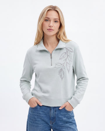 Half-Zip Leaf Embroidered Sweatshirt