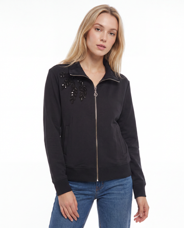 Embellished High Neck Zip-Through Sweatshirt