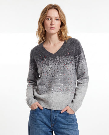 Sequin Ombre V-Neck Sweater