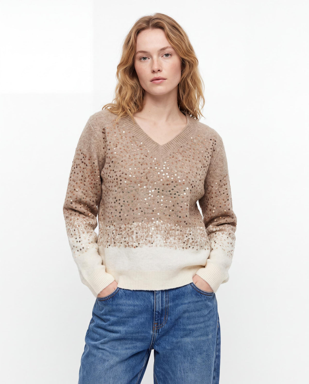 Sequin Ombre V-Neck Sweater