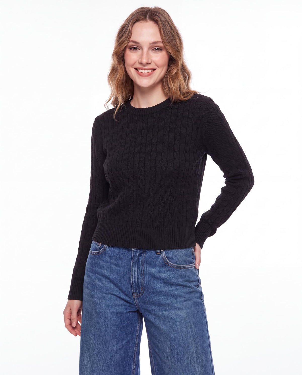 Cable Knit Crew Neck Sweater
