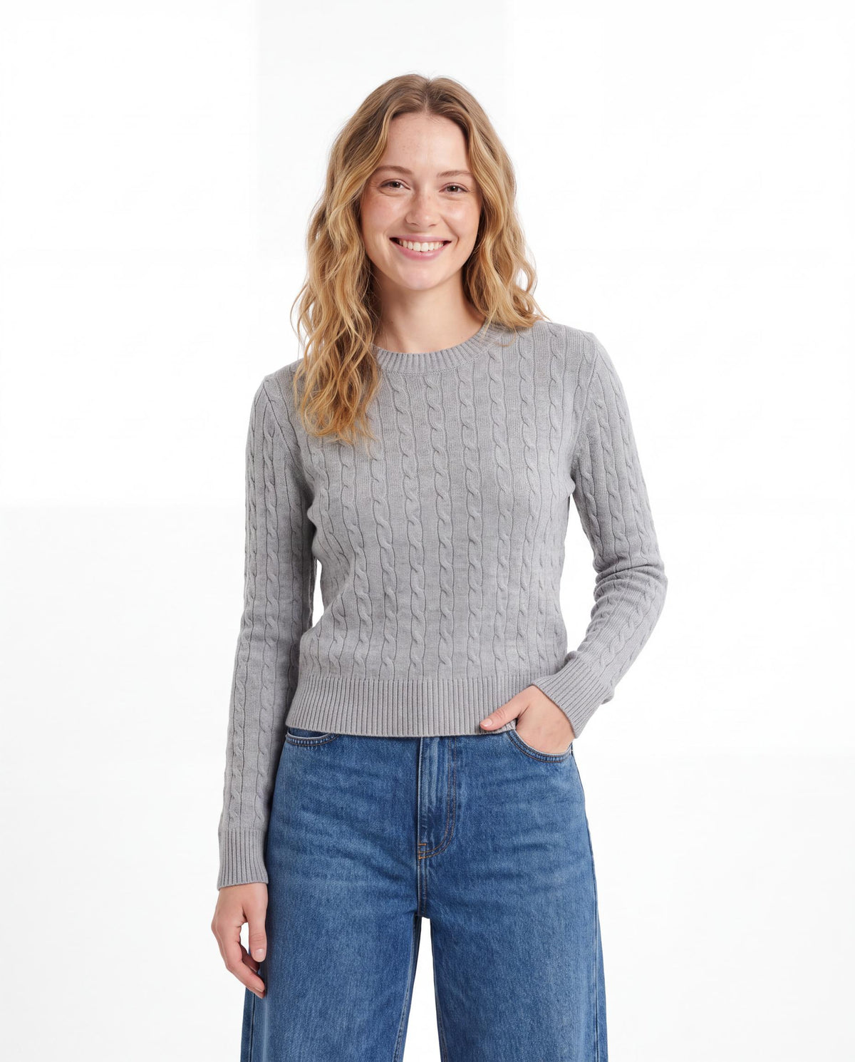 Cable Knit Crew Neck Sweater