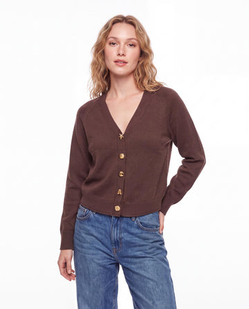 V-Neck Cardigan with Gold Novelty Buttons