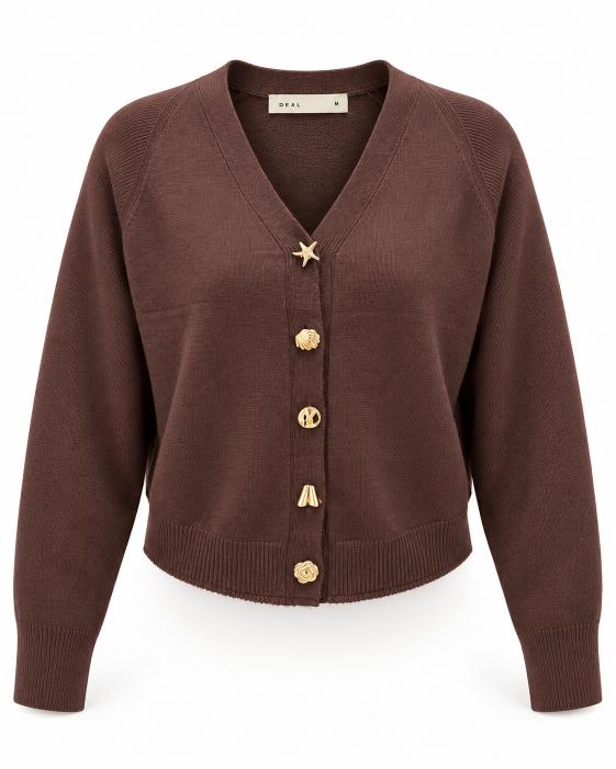 V-Neck Cardigan with Gold Novelty Buttons