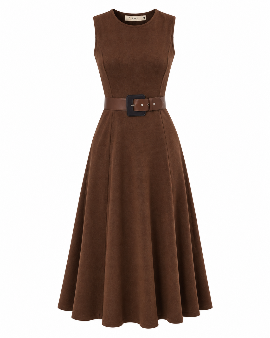 Sleeveless Belted Fit and Flare Midi Dress