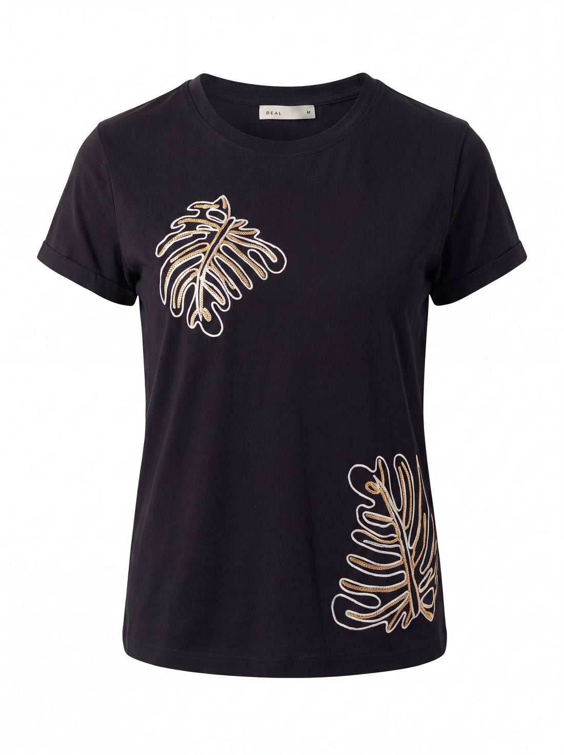 Leaf Embroidered Cotton T-shirt
