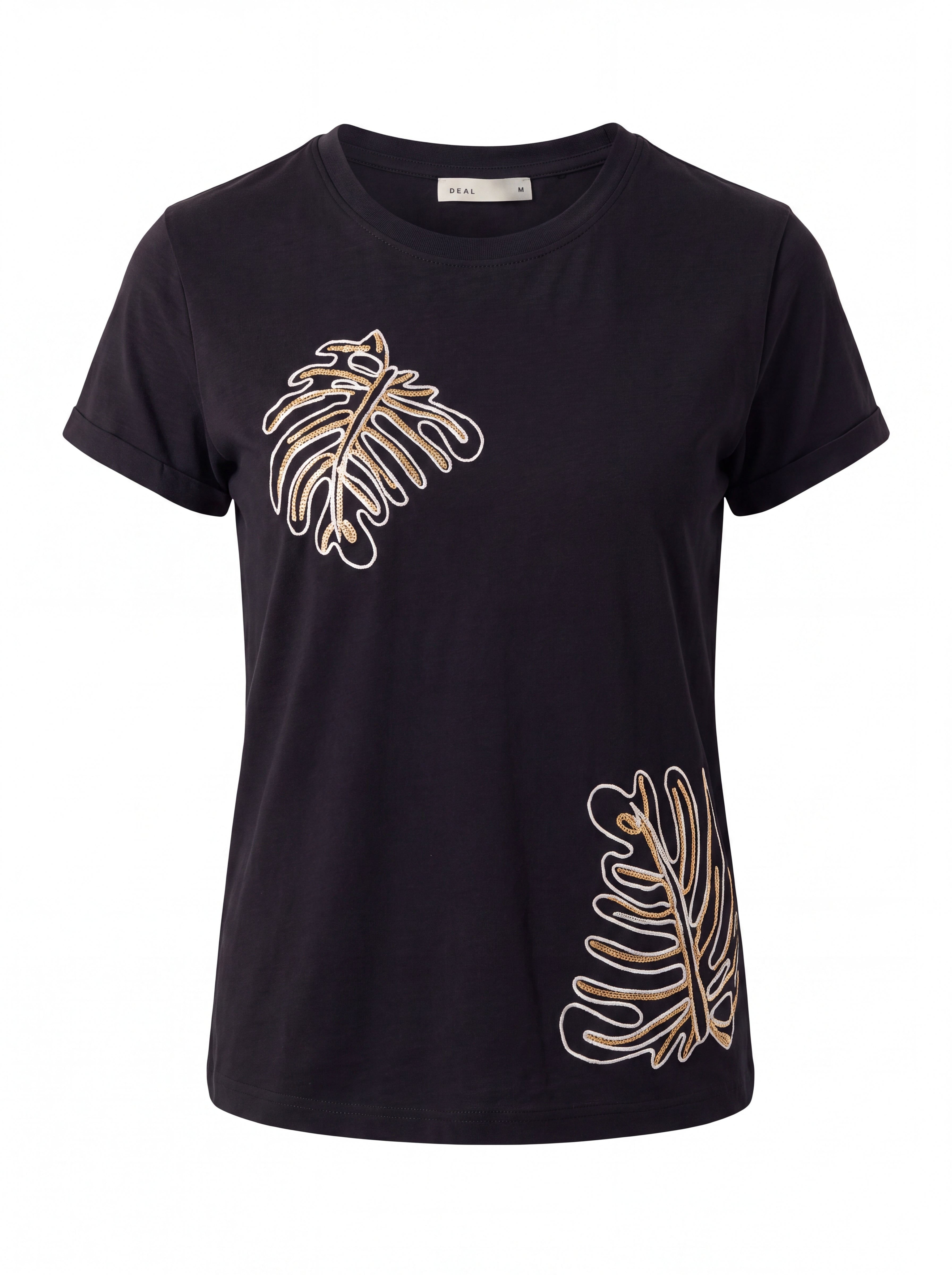 Leaf Embroidered Cotton T-shirt
