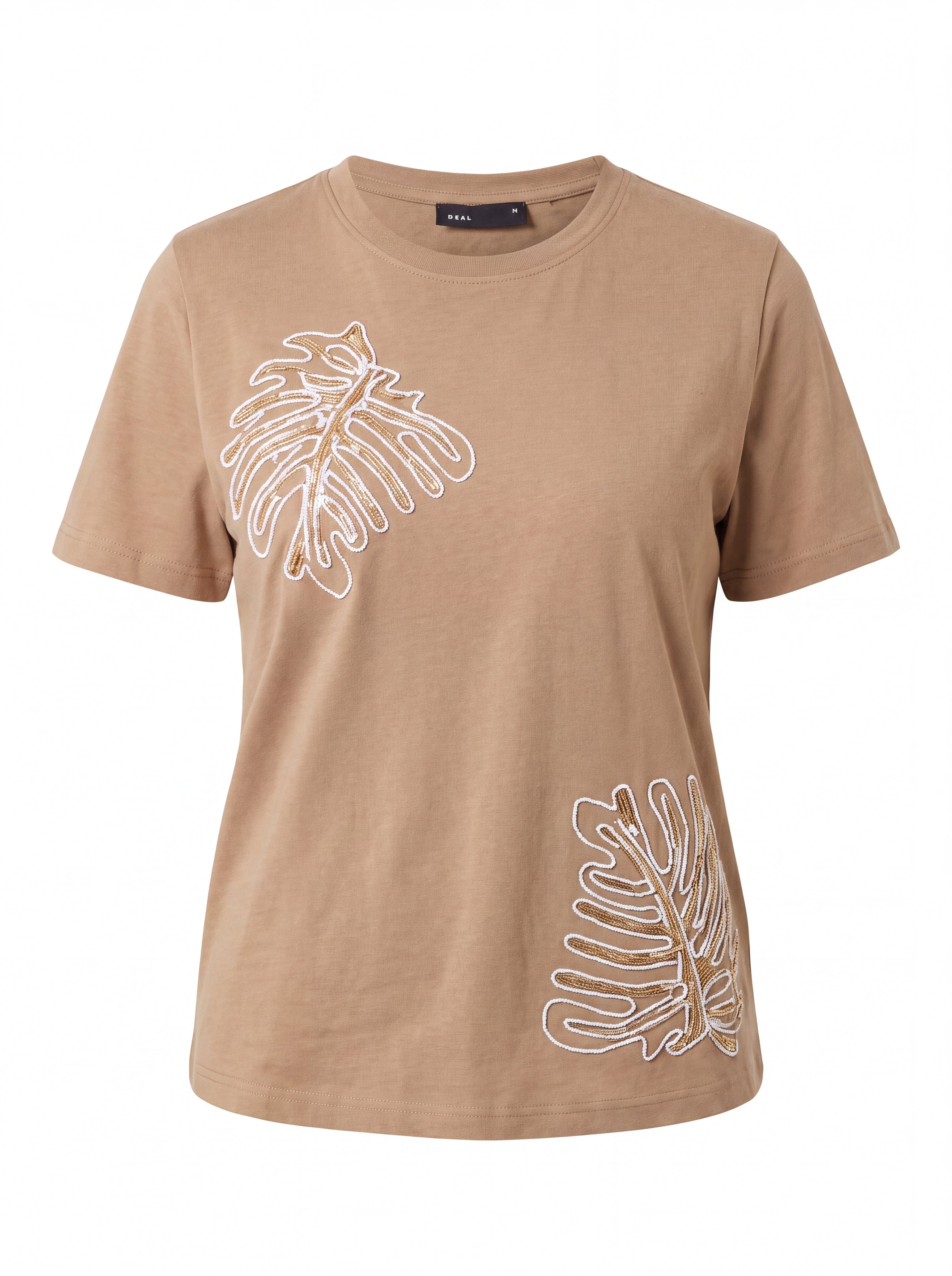 Leaf Embroidered Cotton T-shirt