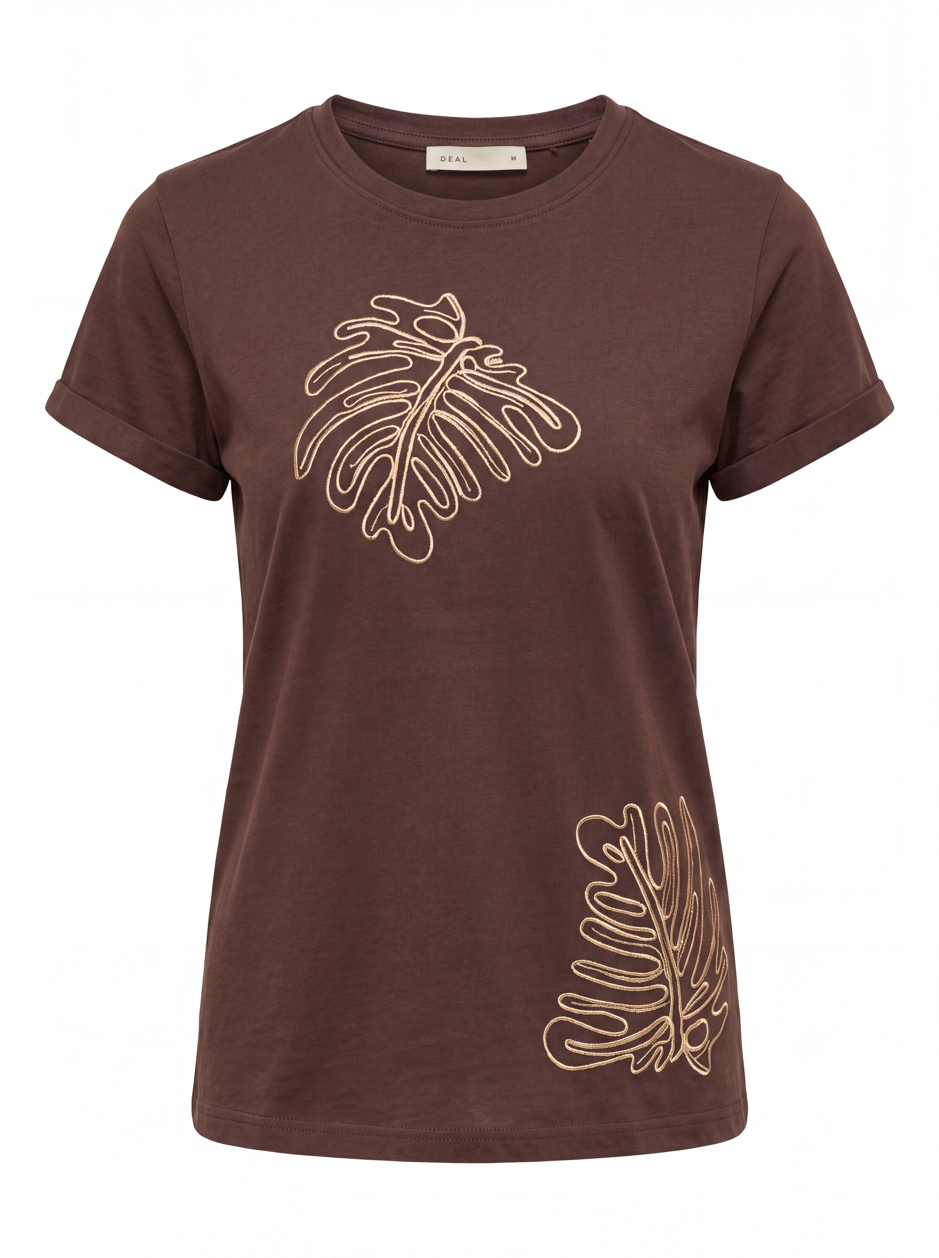 Leaf Embroidered Cotton T-shirt